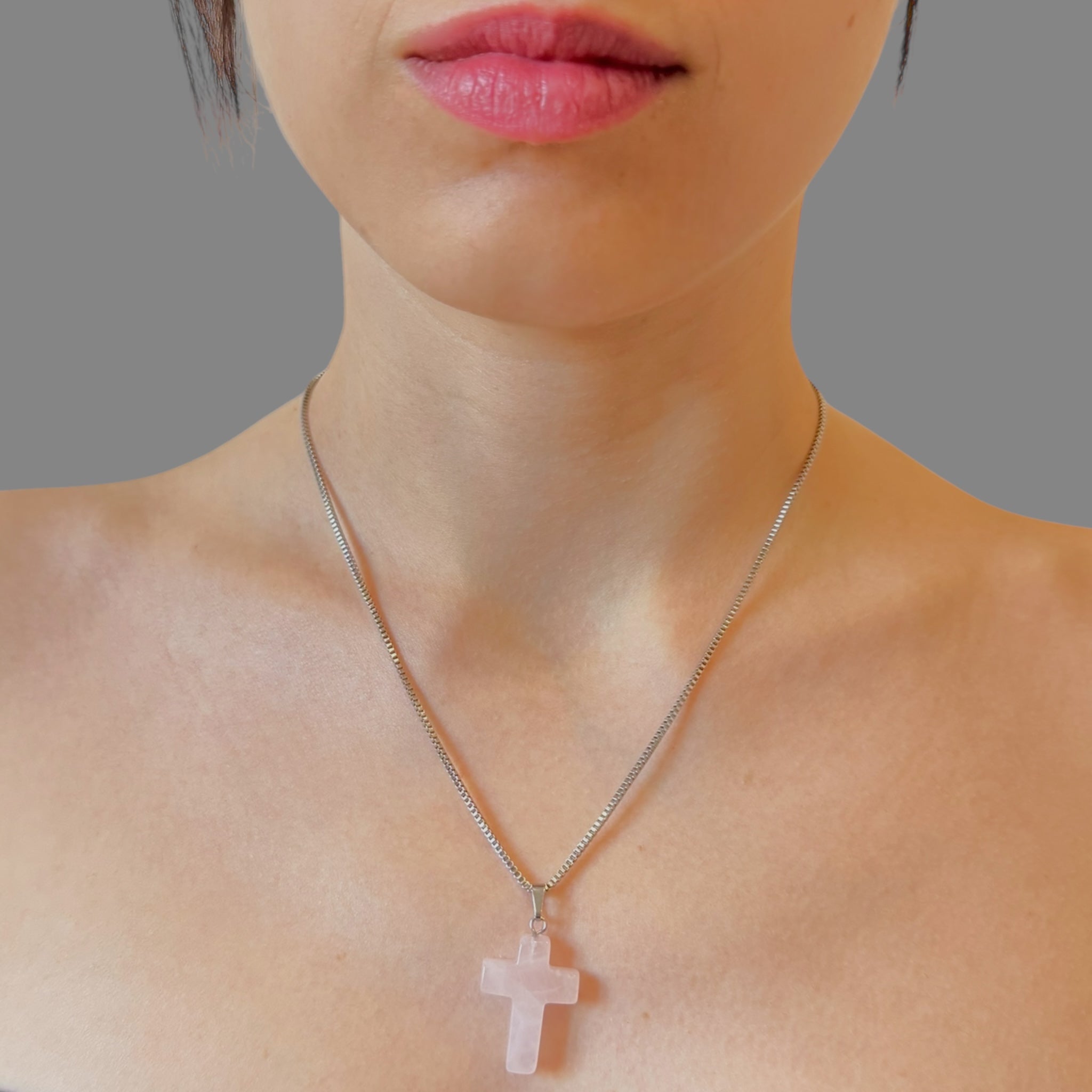 Collana croce quarzo rosa Sharifa Crystals